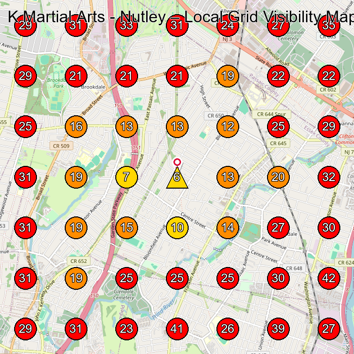 K Martial Arts - Nutley GeoGrid visibility map for Taekwondo School in Jersey City